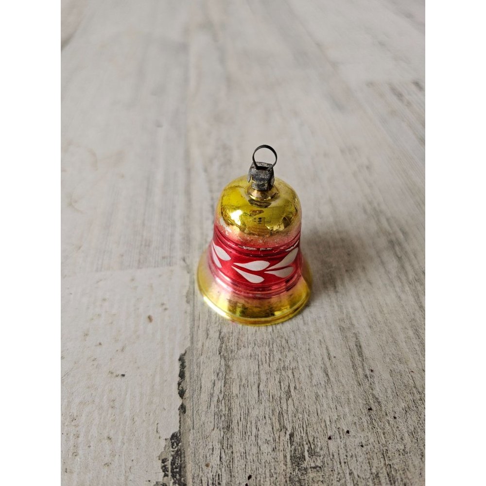 Vintage glass Mercury bell ornament beaded mini Xmas‎ tree